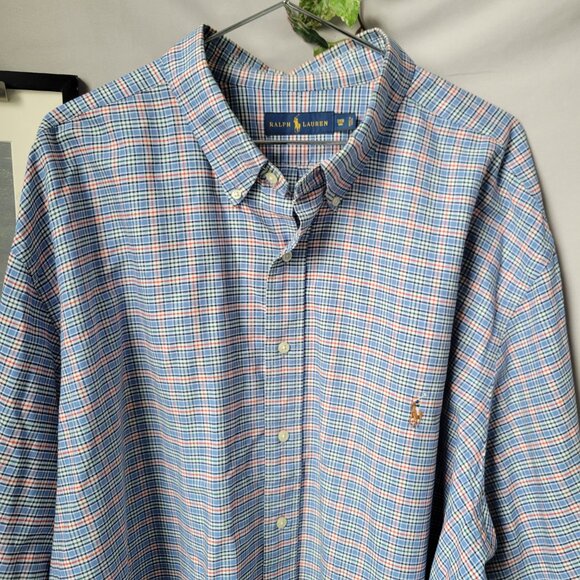 Ralph Lauren Checked Cotton Poplin Oxford Dress Shirt Red Blue 3XB 3XL - Picture 3 of 12